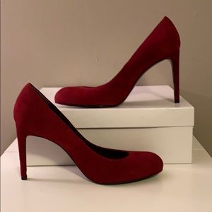 Stuart Weitzman suede deep red pumps